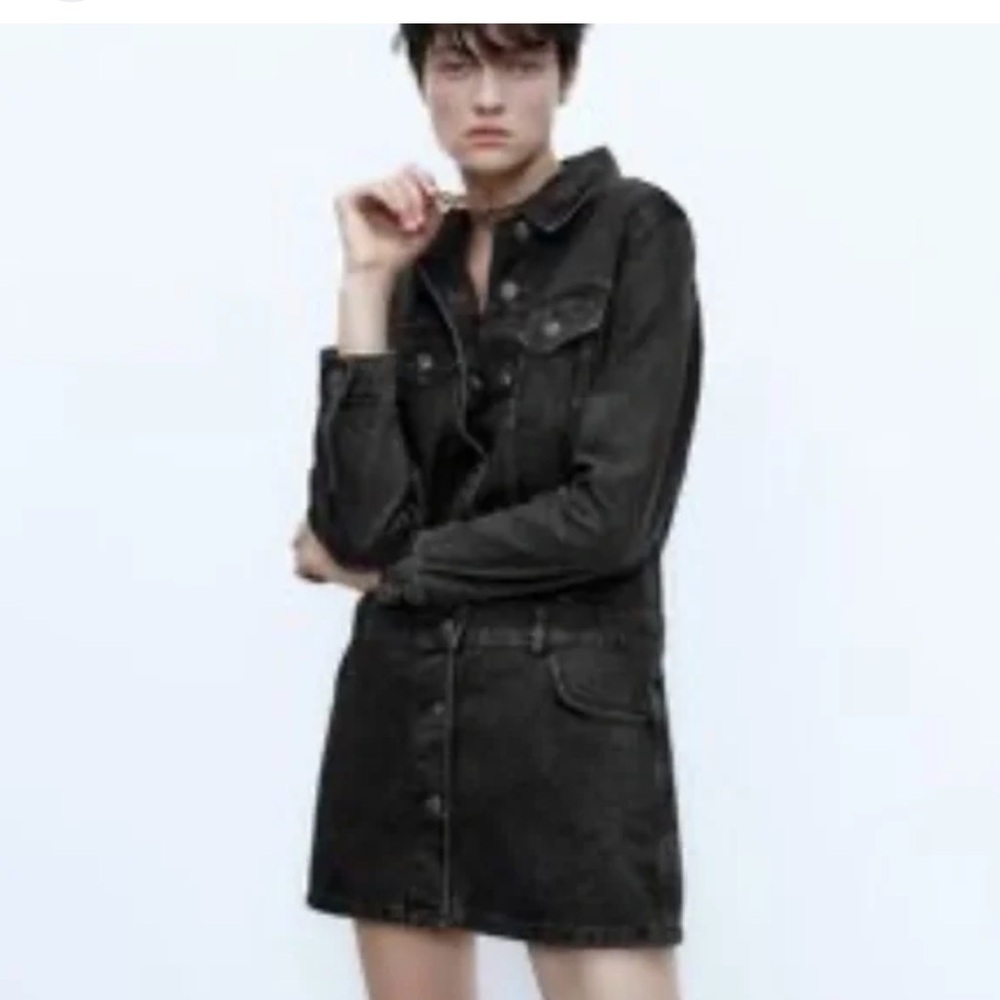Zara black denim The Zoe mini dress size medium - Picture 1 of 13